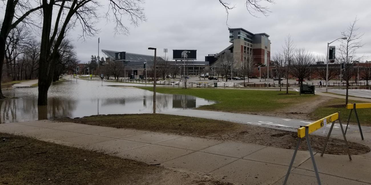 MSU campus after flooding.