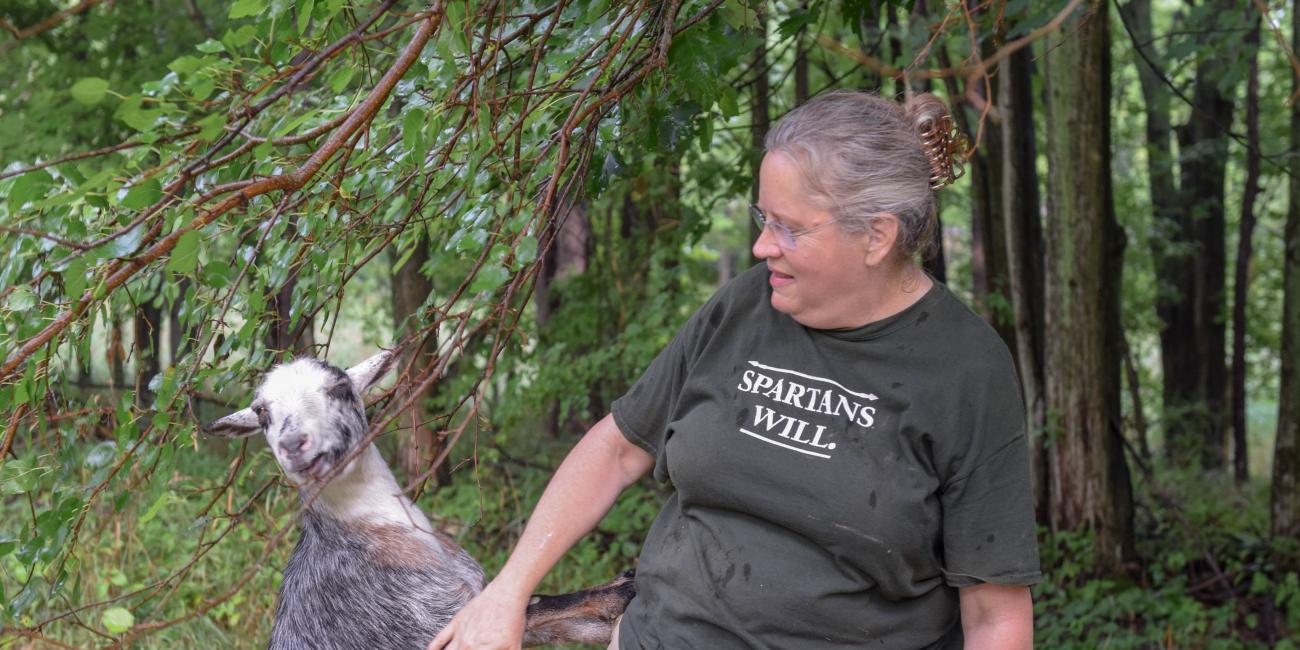 Barb Wilber with one of her goats
