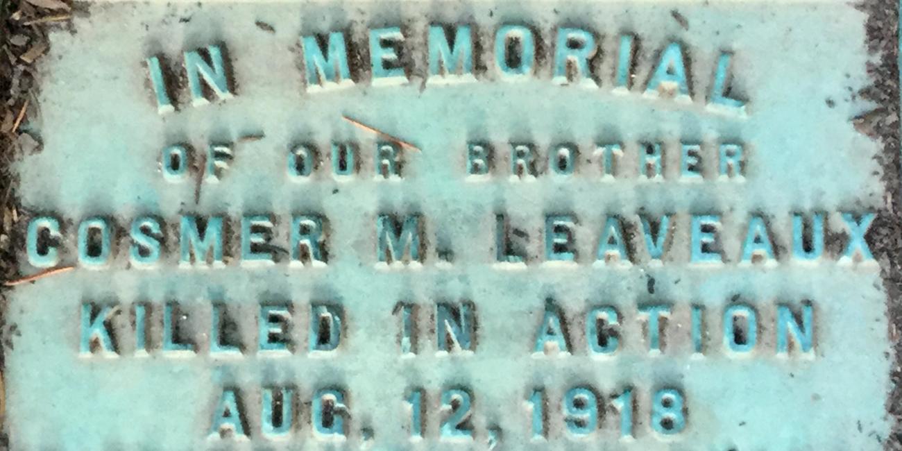 photo of memorial marker for cosmer leaveaux