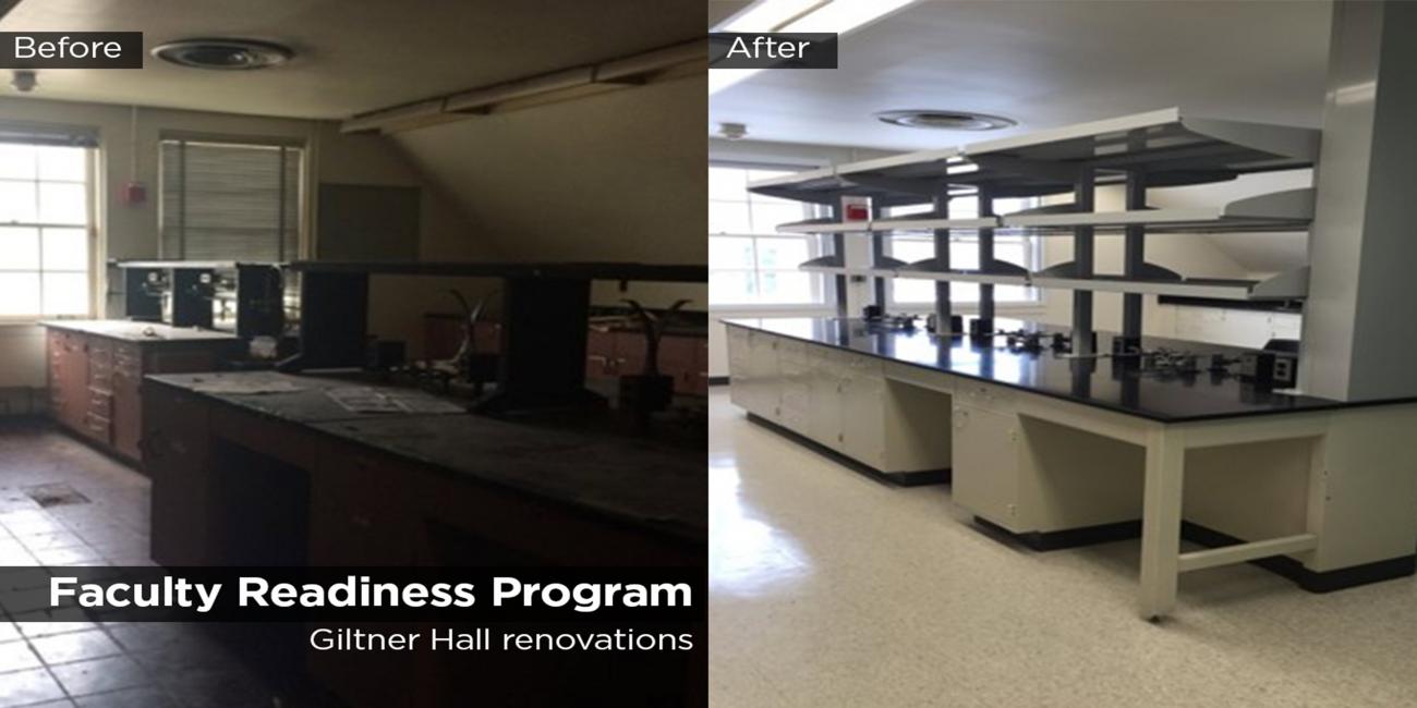 before and after shots of the renovated giltner hall lab