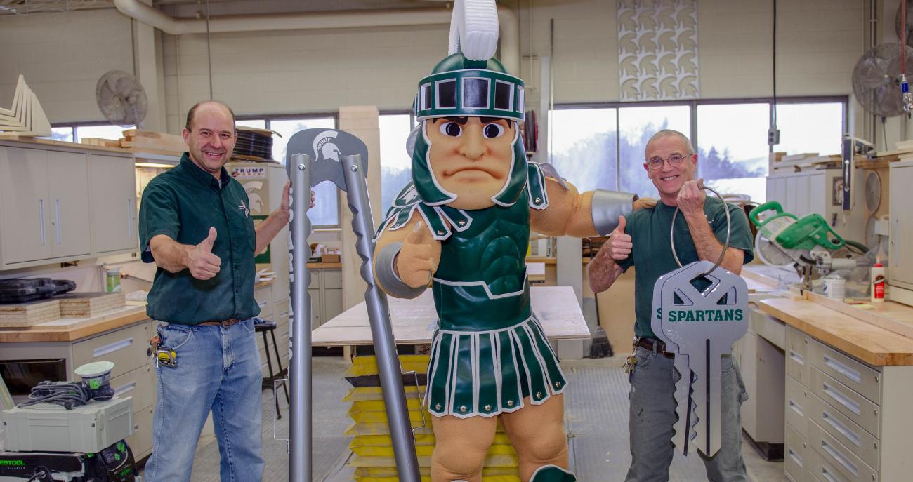 Maintenance Services staff craft props for Sparty