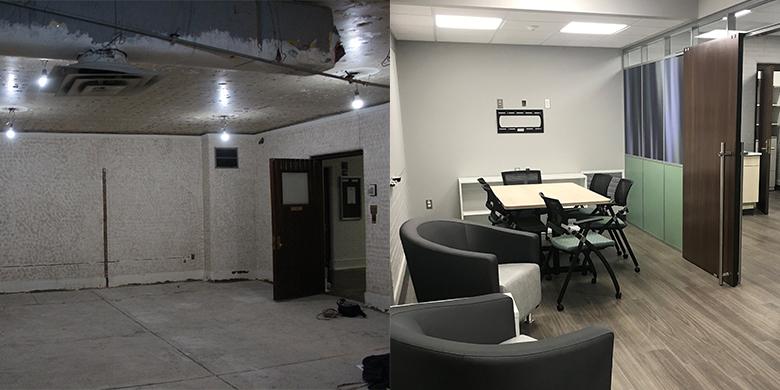 Before and after of student interior design project