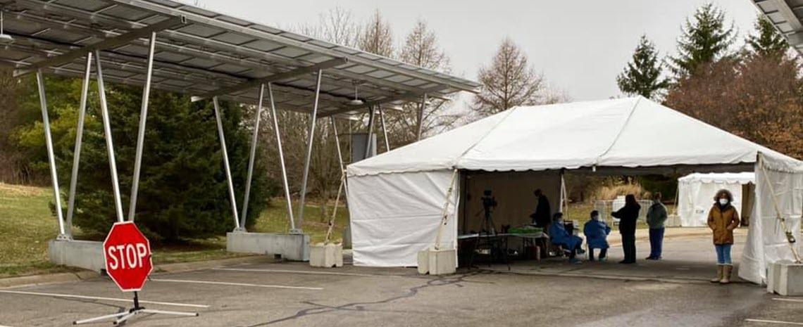 Photo of drive-through COVID-19 testing center near Clinical Center