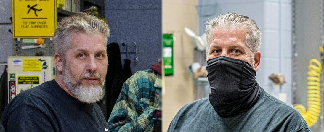photos of roger bates with and without facemask