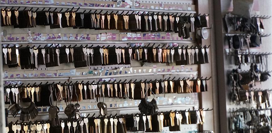 Photo of keys on a wall of the Key Shop