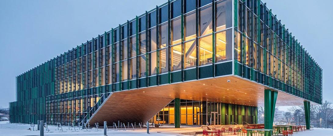 Multicultural Center with interior lights illuminated
