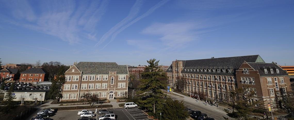 campus buildings and a blue sky overhead
