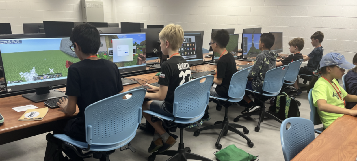 Group of kids playing on a computer