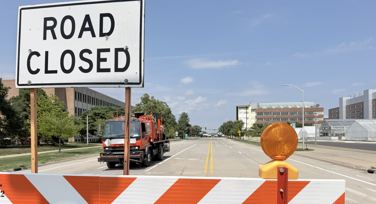 Road closed construction sign