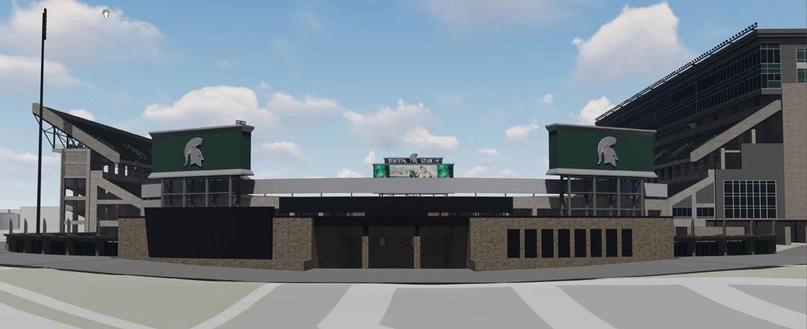 Digital rendering of Spartan Stadium view from south parking lot