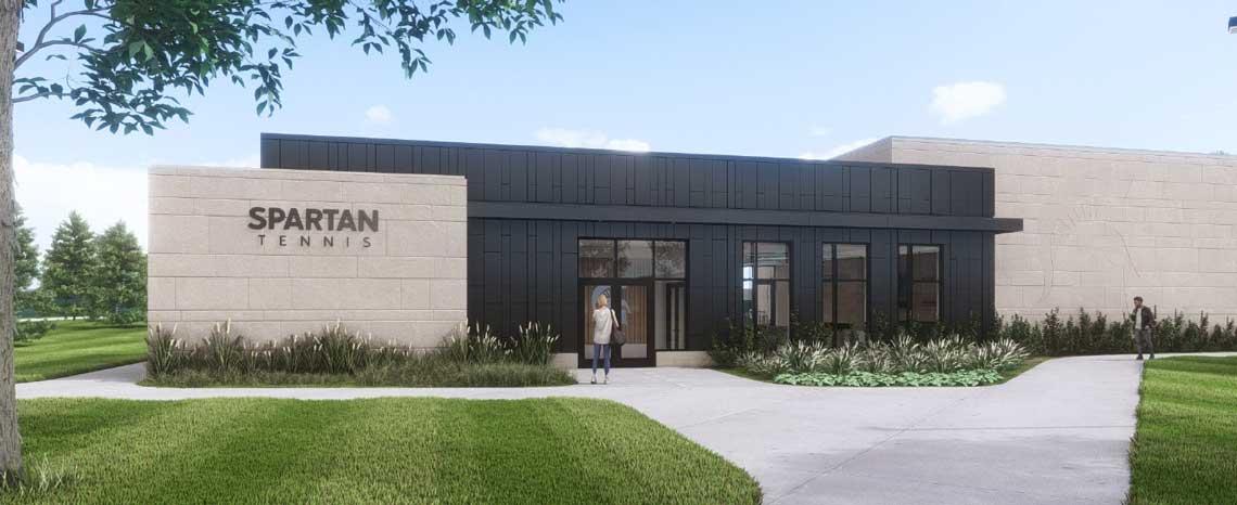 Rendering of the front of new Spartan Tennis building